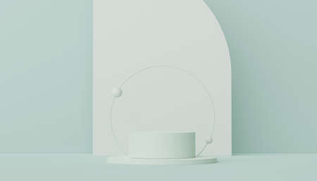 3d render of Abstract minimal  display podium for showing products, cosmetic presentation and mock up. Showcase scene with pastel earth tone background.の写真素材