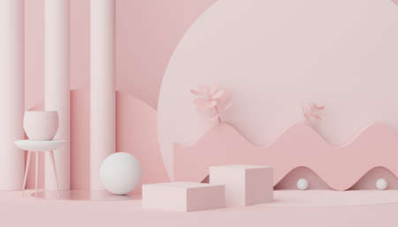 3d render of minimal display podium design for mock up and product presentation. Pedestal stage with pastel color scene. Trendy designの写真素材