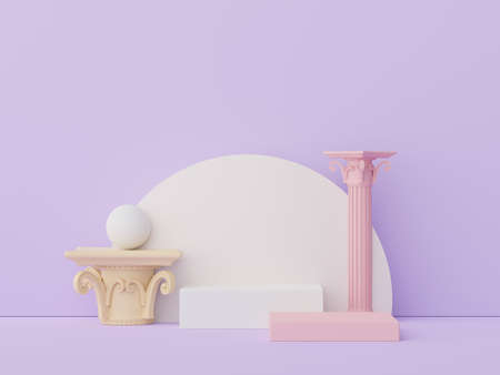 3d render of Abstract minimal  display podium with Greek Ancient baroque pillar background. Pedestal design for mock up and product presentation.の写真素材