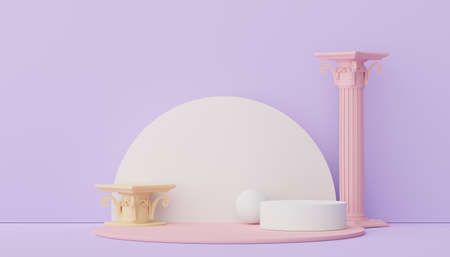 3d render of Abstract minimal  display podium with Greek Ancient baroque pillar background. Pedestal design for mock up and product presentation.の写真素材