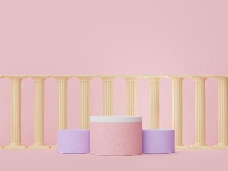 3d render of Abstract minimal  display podium with Greek Ancient baroque pillar background. Pedestal design for mock up and product presentation.の写真素材