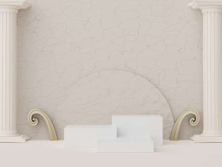 3d render of Abstract minimal  display podium with Greek Ancient baroque pillar background. Pedestal design for mock up and product presentation.の写真素材