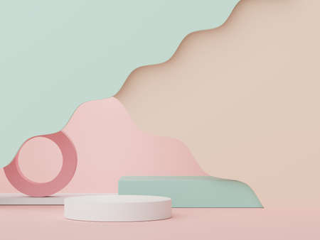 3d render of minimal display podium design for mock up and product presentation. Pedestal stage with pastel color scene. Trendy designの写真素材