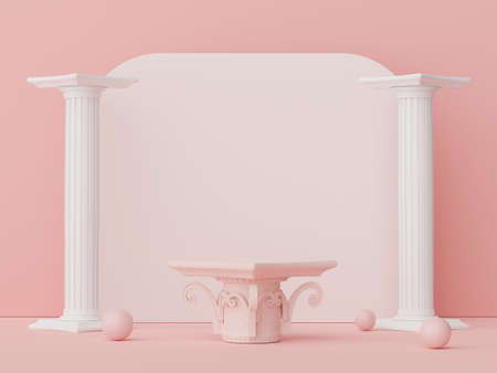 3d render of minimal display podium design for mock up and product presentation. Pedestal stage with pastel color scene. Trendy designの写真素材