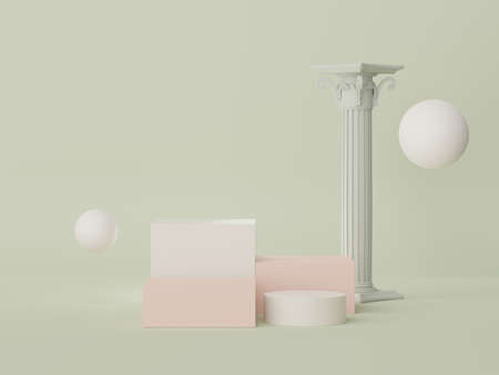 3d render of minimal display podium design for mock up and product presentation. Pedestal stage with pastel color scene. Trendy designの写真素材