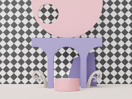 3d render of minimal display podium design for mock up and product presentation. Pedestal stage with pastel color scene. Trendy designの写真素材