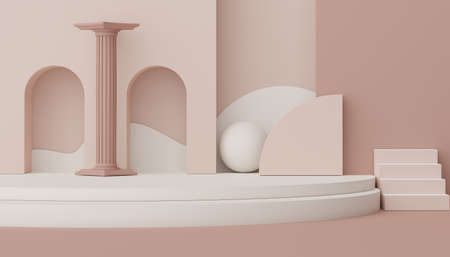 3d render of minimal display podium design for mock up and product presentation. Pedestal stage with pastel color scene. Trendy designの写真素材
