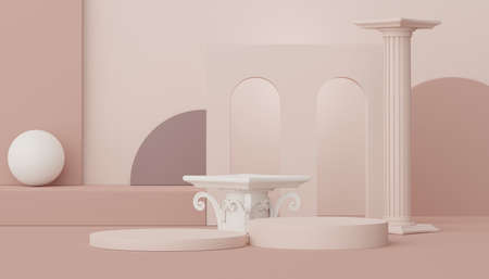 3d render of minimal display podium design for mock up and product presentation. Pedestal stage with pastel color scene. Trendy designの写真素材