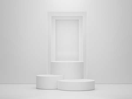 3d render of minimal display podium design for mock up and product presentation. Pedestal stage with white marble color scene. Trendy designの写真素材