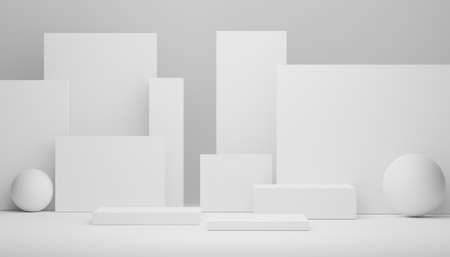 3d render of minimal display podium design for mock up and product presentation. Pedestal stage with white marble color scene. Trendy designの写真素材