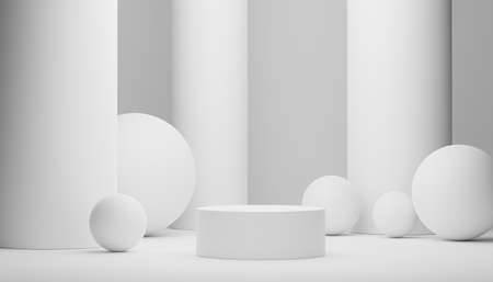 3d render of minimal display podium design for mock up and product presentation. Pedestal stage with white marble color scene. Trendy designの写真素材