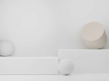 3d render of minimal display podium design for mock up and product presentation. Pedestal stage with white marble color scene. Trendy designの写真素材