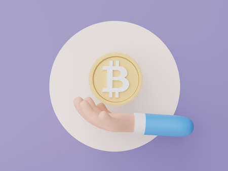 3d render Hand holding cryptocurrency Bitcoin. Cryptocurrency digital currency concept. New virtual money exchangeの写真素材