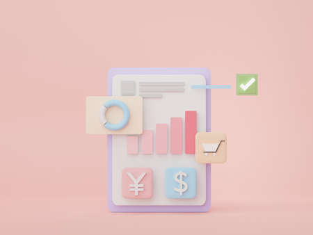 3d render SEO data an analytics. User interface for web banner and mock up. Business graph chart for future planning. Investment management and financial innovations.の写真素材