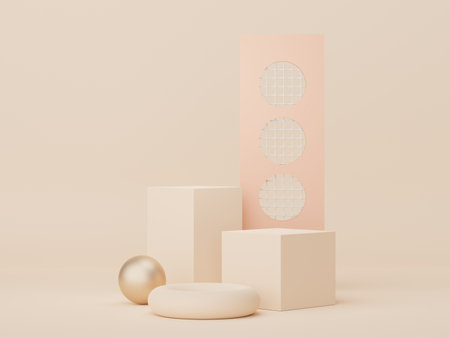 3d render of minimal display podium design for mock up and product presentation. Pedestal stage with pastel color scene. Trendy designの写真素材