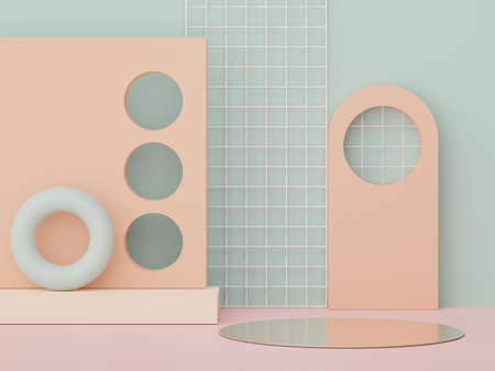 3d render of minimal display podium design for mock up and product presentation. Pedestal stage with pastel color scene. Trendy designの写真素材