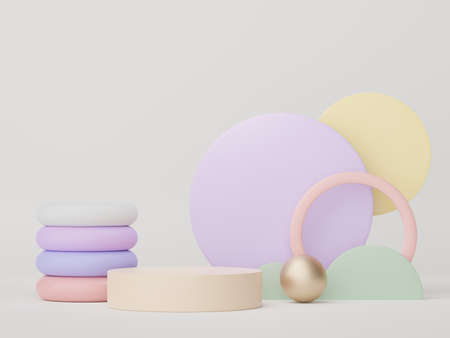 3d render of minimal display podium design for mock up and product presentation. Pedestal stage with pastel color scene. Trendy designの写真素材