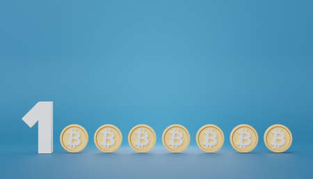 3d render of one million with bitcoin. Golden coins stack in saving money for goal Concept. Growth financial model. Investment managementの写真素材