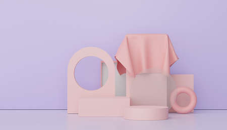 3d render of minimal display podium design for mock up and product presentation. Pedestal stage with pastel color scene. Trendy designの写真素材