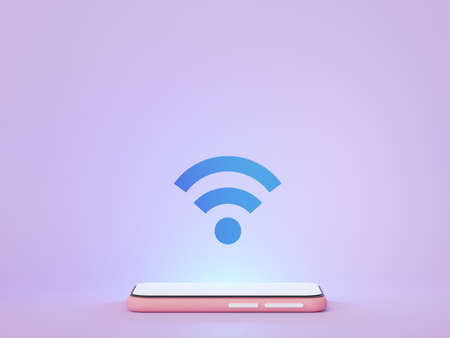 3d render Wireless network connection to device. User interface for web banner and mock up. Symbol of wifi. Online networkの写真素材