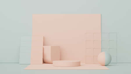 3d render display podium for product and cosmetic presentation. Minimal scene for advertising. Abstract clean background for web banner and mock up.の写真素材