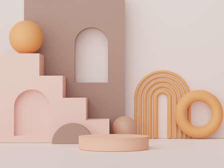 3d render display podium for product and cosmetic presentation. Minimal scene for advertising. Abstract clean background for web banner and mock up.の写真素材
