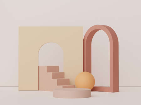 3d render display podium for product and cosmetic presentation. Minimal scene for advertising. Abstract clean background for web banner and mock up.の写真素材