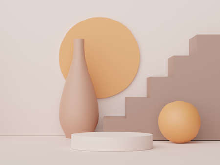 3d render display podium for product and cosmetic presentation. Minimal scene for advertising. Abstract clean background for web banner and mock up.の写真素材