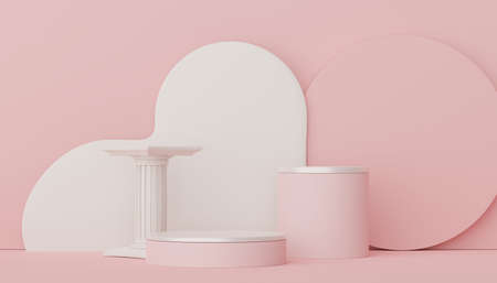 3d render display podium for product and cosmetic presentation. Minimal scene for advertising. Abstract clean background for web banner and mock up.の写真素材