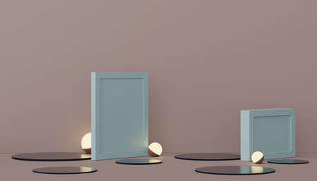 3d render display podium for product and cosmetic presentation. Minimal scene for advertising. Abstract clean background for web banner and mock up.の写真素材