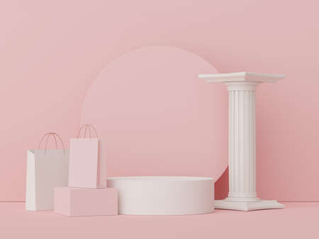 3d render display podium for product and cosmetic presentation. Minimal scene for advertising. Abstract clean background for web banner and mock up.の写真素材