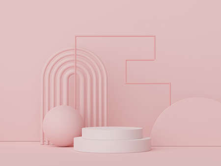 3d render display podium for product and cosmetic presentation. Minimal scene for advertising. Abstract clean background for web banner and mock up.の写真素材