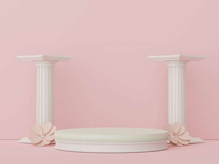 3d render display podium for product and cosmetic presentation. Minimal scene for advertising. Abstract clean background for web banner and mock up.の写真素材