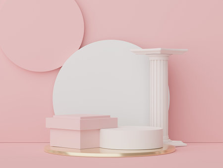 3d render display podium for product and cosmetic presentation. Minimal scene for advertising. Abstract clean background for web banner and mock up.の写真素材