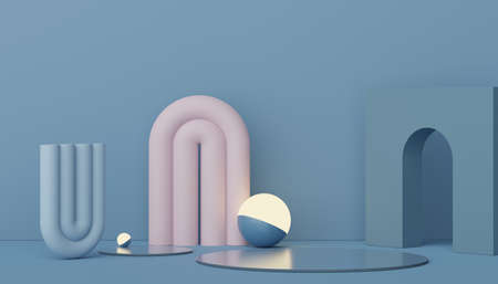3d render display podium for product and cosmetic presentation. Minimal scene for advertising. Abstract clean background for web banner and mock up.の写真素材