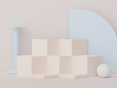 3d render display podium for product and cosmetic presentation. Minimal scene for advertising. Abstract clean background for web banner and mock up.の写真素材