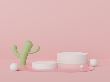 3d render display podium for product and cosmetic presentation. Minimal scene for advertising. Abstract clean background for web banner and mock up.の写真素材