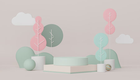 3d render display podium for product and cosmetic presentation. Minimal scene for advertising. Abstract clean background for web banner and mock up.の写真素材