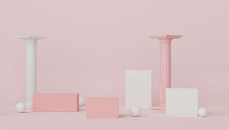 3d render display podium for product and cosmetic presentation. Minimal scene for advertising. Abstract clean background for web banner and mock up.の写真素材