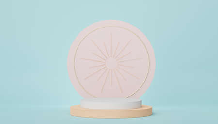 3d render display podium for product and cosmetic presentation. Minimal scene for advertising. Abstract clean background for web banner and mock up.の写真素材
