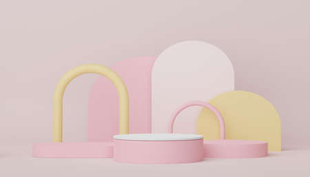 3d render display podium for product and cosmetic presentation. Minimal scene for advertising. Abstract clean background for web banner and mock up.の写真素材