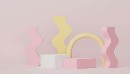 3d render display podium for product and cosmetic presentation. Minimal scene for advertising. Abstract clean background for web banner and mock up.の写真素材
