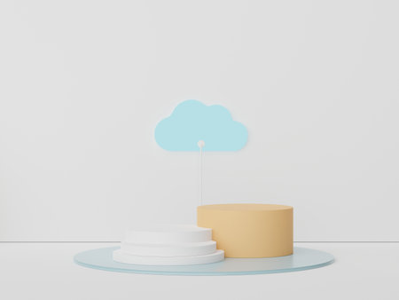 3d render display podium for product and cosmetic presentation. Minimal scene for advertising. Abstract clean background for web banner and mock up.の写真素材