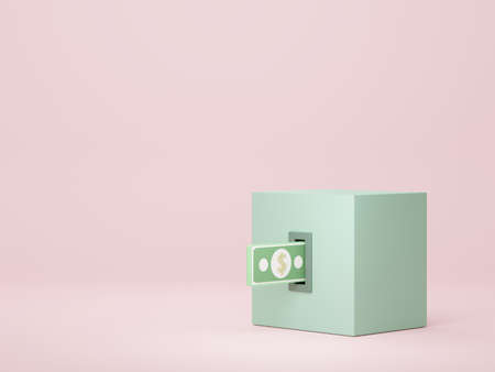 3d render of bundle cash in saving money for goal Concept. Minimal pastel scene.の写真素材