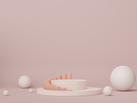 Abstract display podium with minimal geometric shapes design. 3d  rendering scene for mock up and product presentation. Pedestal platform for cosmetic advertise. Various of arch simple shapes.の写真素材