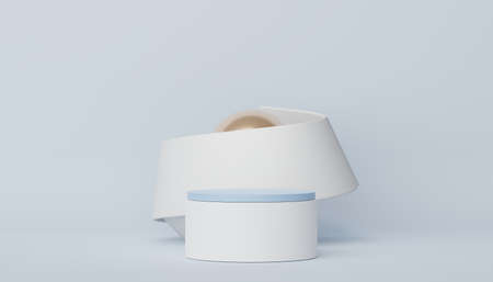 Abstract display podium with minimal geometric shapes design. 3d  rendering scene for mock up and product presentation. Pedestal platform for cosmetic advertise. Various of arch simple shapes.の写真素材