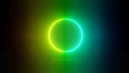 3d render of RGB neon light on darkness background. Abstract Laser lines show at night. Ultraviolet spectrum beam scene for mock up and web banner.の写真素材
