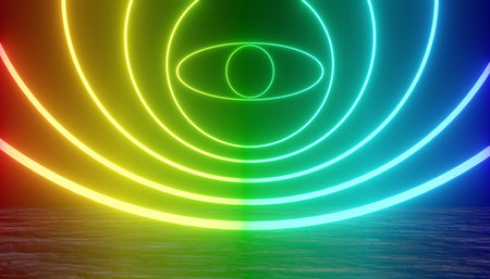 3d render of RGB neon light on darkness background. Abstract Laser lines show at night. Ultraviolet spectrum beam scene for mock up and web banner.の写真素材