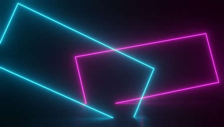 3d render of RGB neon light on darkness background. Abstract Laser lines show at night. Ultraviolet spectrum beam scene for mock up and web banner.の写真素材