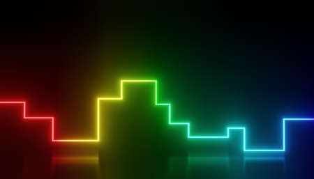 3d render of RGB neon light on darkness background. Abstract Laser lines show at night. Ultraviolet spectrum beam scene for mock up and web banner.の写真素材